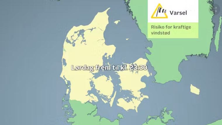 Varsler kraftige vindstød i hele landet